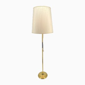 Lampada da terra Mid-Century con base in ottone e paralume in tessuto di Bag Turgi, Svizzera, anni '50