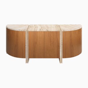 Lily Rounded Credenza in Honed Unfilled Navona Travertine and Oak by Fred&Juul