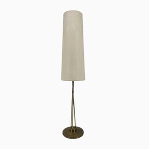 Lampada da terra Mid-Century con base in ottone e paralume in tessuto, Germania, anni '50