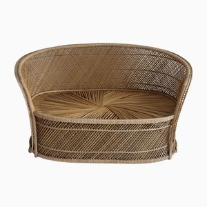 Mid-Century Zweiersitzer Sitzbank aus Rattan / Korbgeflecht, 1960er