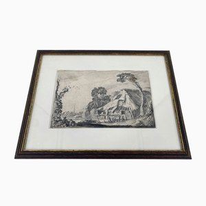 Jan Va De Velde, Genre Scene of a Landscape with a Hut, Netherlands, 1616, Paper, Framed