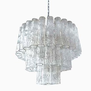 Lámpara de araña cilíndrica de cristal de Murano, Italia, años 70
