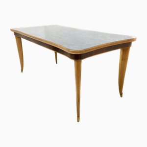 Table de Salle à Manger Vintage en Hêtre et Érable avec Plateau en Verre à Motifs, Italie, 1950s