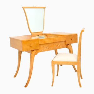 Art Deco Sycamore Dressing Table and Chair attributed to Hille, 1920s, Set of 2