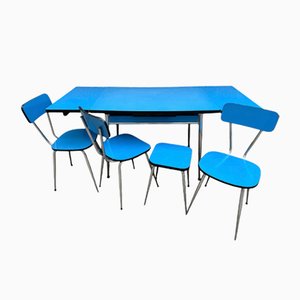 Tavolo e sedie in formica blu di Jafae, anni '60, set di 5