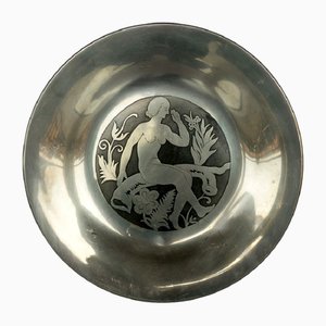 Art Deco Pewter Woman Plate fromJust Andersen Design, Denmark, 1920s