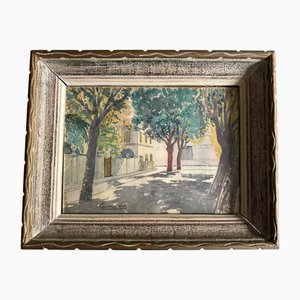 Campana, a Street in Nizza, 1920er, Aquarell & Glas & Holz & Papier, Gerahmt