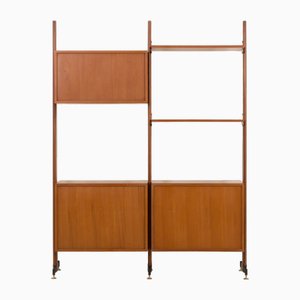 Biombo italiano Mid-Century independiente de dos caras de teca, años 60