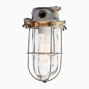 Industrielle graue Vintage Einbauleuchte aus klarem Glas aus Gusseisen von Industria Rotterdam