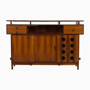 Bar alto de palisandro con superficie de vidrio negro de Erik Buch para Dyrlund, Dinamarca, años 60