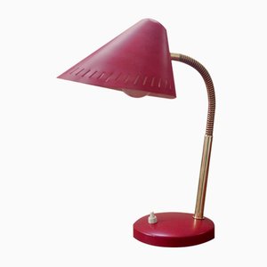Lampe de Bureau Col de Cygne Mid-Century en Laiton Rouge, France, 1950s