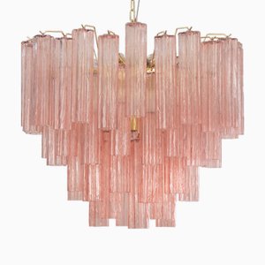 Lámpara de araña Tronchi de cristal de Murano rosa, años 90