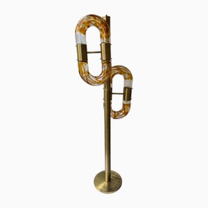 Lampadaire Chain en Verre Murano et Laiton attribué à Aldo Nason pour Mazzega, 1970s