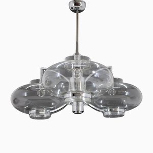 Italian Chrome Plated and Glass Chandelier, 1970s