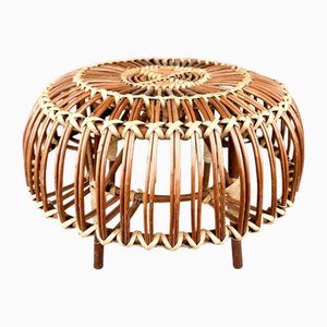 Sgabello Mid-Century in vimini in stile di Franco Albini, anni '70
