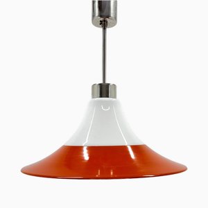 Mid-Century Opaline Glass and Metal Pendant Light, 1970s