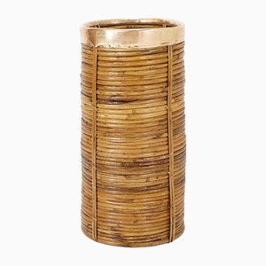 Rattan and Brass Umbrella Stand, 1970s
