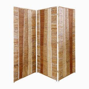 Wicker & Metal Folding Screen or Room Divider in the style of Audoux Minet