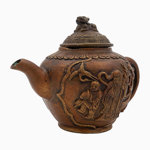 Antique Chinese Bronze Daoist Figure on Small Teapot, 1930s