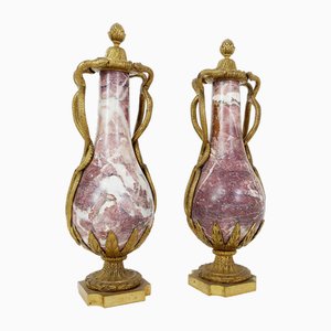 Französische Louis XVI Marmor & Bronze Cassolettes, 19. Jh., 2er Set