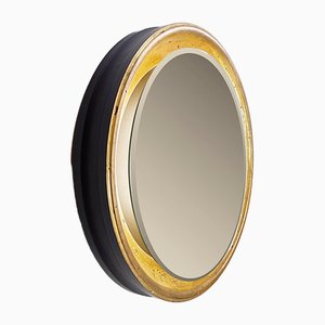 Large Round Wall Light Mirror in Gold Leaf, 1960s