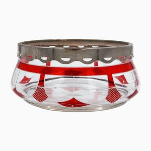 Handgeschliffene Glasschale mit Silberrand von Moser