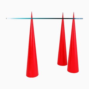 Glass and Wood Console Table in the style of Marcello Pisani