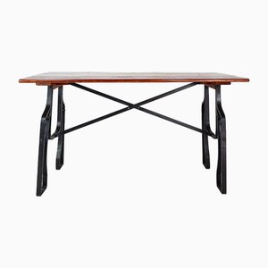 Industrial Bistro Table in Wood and Wrought Iron