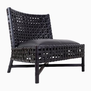 Set of Black Woven Leather Lounge Chairs
