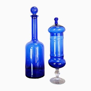 Cobalt Blue Glass Bottles, Set of 2