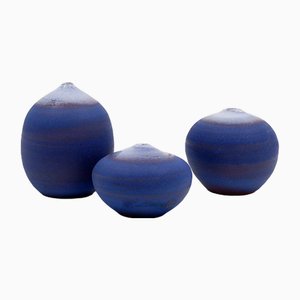 Blaue Vintage Miniatur Keramik von Antonio Lampecco, Belgien, 3er Set