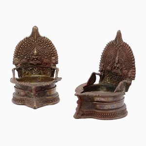 Lakshmi Oil Lamps in Bronze, India, Set of 2