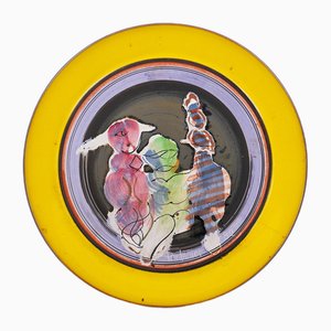 Art Yellow Pottery Plate by Gilbert Portanier, Vallauris, 1982