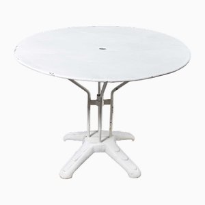 Vintage French Cast Base White Outdoor Table, 1950s