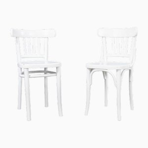 Bentwood White Painted Dining Chairs, 1970s, Set of 2