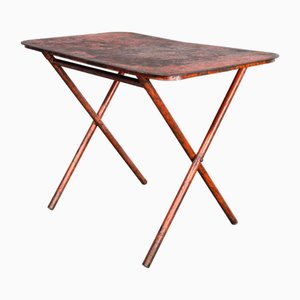 Heavy Duty Folding Red Metal Dining Table, 1970s