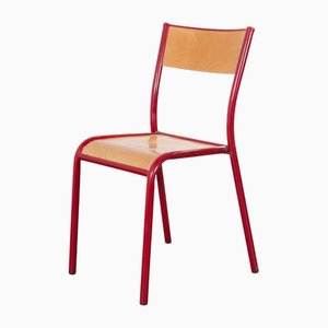 Red Stacking Dining Chair with Beech Seat from Mullca, 1970s
