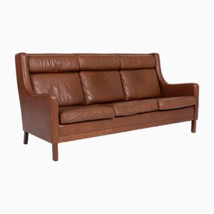 Divano moderno in pelle color cognac, Danimarca, anni '70