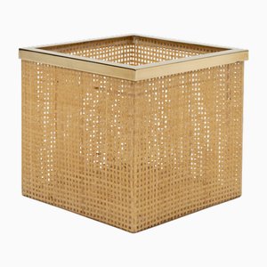 Mid-Century Basket in Acrylic Glass, Wicker and Brass by Christian Dior, Italy, 1970s