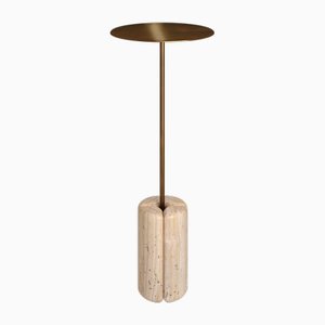 Lily Drink Table in Carved Unfilled Travertine and Cast Brass by Fred&Juul