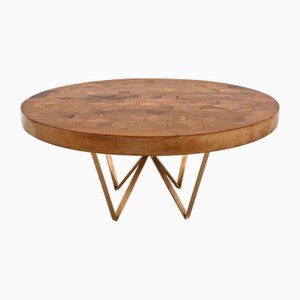 Maurits Round Marquetry Table in Reclaimed Oak with Brass Legs by Fred&Juul