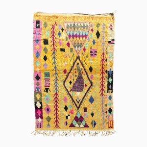 Moroccan Berber Rug with Yellow Base and Colorful Geometric Motifs