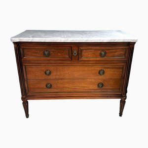 Cassettiera in stile Luigi Xvi in legno con quattro cassetti e ripiano in marmo, 1910