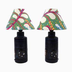Lampade da tavolo in gres con paralumi Josef Franks di Olle Alberius & Upsala Ekeby per Svenskt Tenn., anni '70, set di 2
