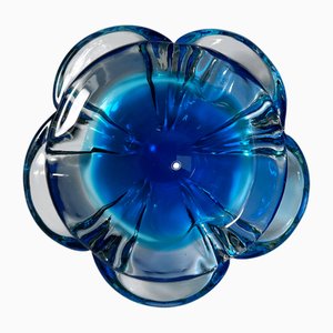 Bohemian Ashtray CZ with Cobalt Blue Flower, 1970s