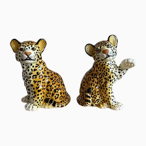 Leopardi Mid-Century in ceramica fatti a mano, Italia, anni '70, set di 2
