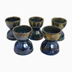 Early 20th Century Boiled Egg Service with Dish, Salt Pots & Egg Cups in Metallic Sandstone Cytère Rambervillers, 1890s