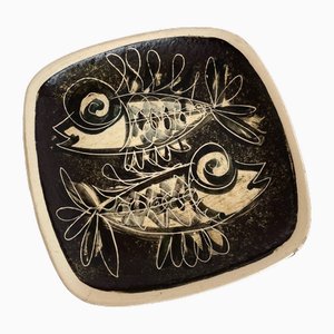 Mid-Century Chard Pottery Stoneware Dish-Plate with Fish Design
