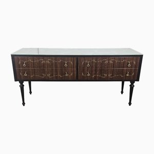 Mid-Century Kommode mit Blauem Glas & Vier Schubladen, 1960er