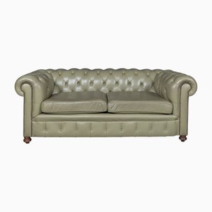 Englisches Vintage Chesterfield Sofa aus Olivgrünem Leder, 1980